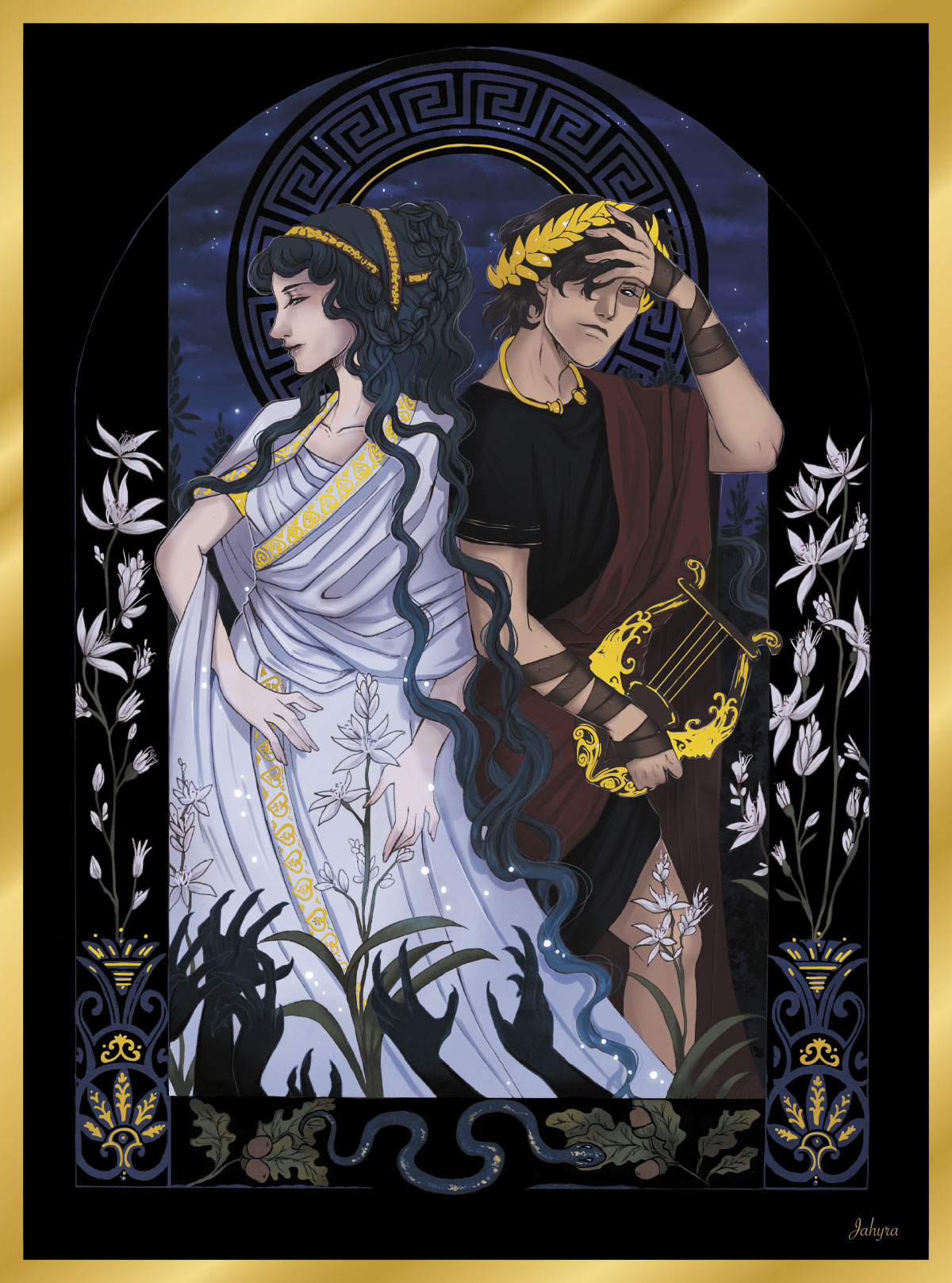 EX_LIBRIS_ENCYCLOPEDIE_DES_PLUS_GRANDES_HISTOIRES_D_AMOUR_SIMULATION_WEB Grand Print avec Dorure Or - Orphée & Eurydice – Image 1